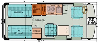 Sportsmobile conversion van diagram illustrating removable cabinets.