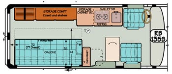 Sportsmobile conversion van diagram illustrating  Porta Potti placment.