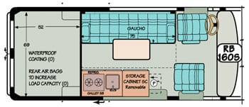 Sportsmobile conversion van diagram illustrating custom rear door option.