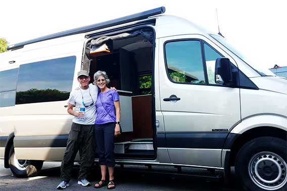 Silver extended body Sprinter van conversion.