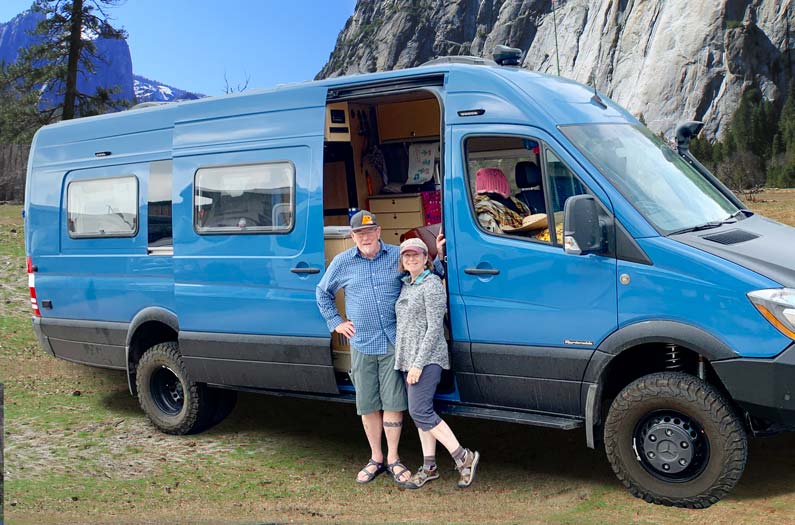 Blue Sprinter Long Body van conversion.